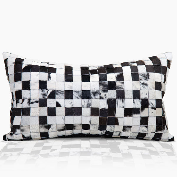 Domino Checkerboard Cowhide & Feather-Down Lumbar Pillow