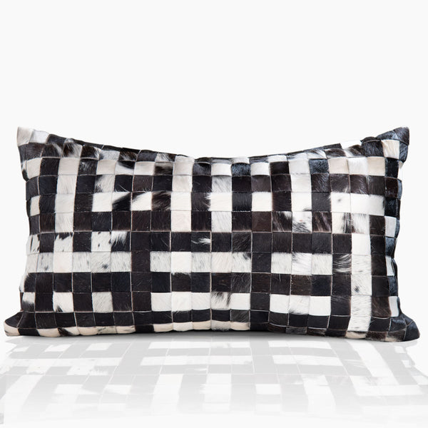 Domino Checkerboard Cowhide & Feather-Down Lumbar Pillow