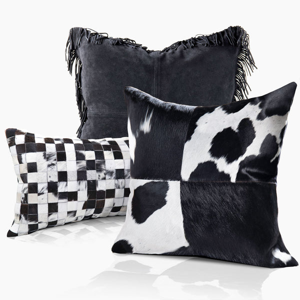 Domino Checkerboard Cowhide & Feather-Down Lumbar Pillow