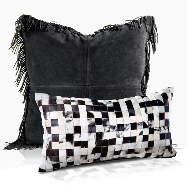 Domino Checkerboard Cowhide & Feather-Down Lumbar Pillow